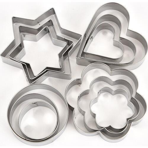 Stainless Steel 12PCS/SET Cookie Biscuit Cutters Round Star Heart Flower Shape Molds DIY Moulds For Fruit Vegetable Decor Mold