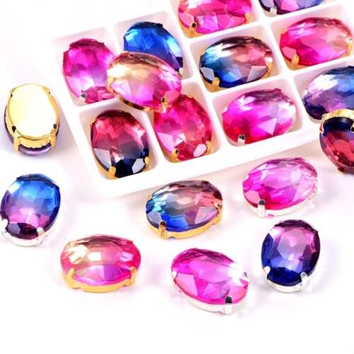 20pcs 2 Tourmaline Colors 13x18mm Oval Sew On Rhinestones With Claw Glittering 4 Holes Sewing Stones For DIY Clothes B1275