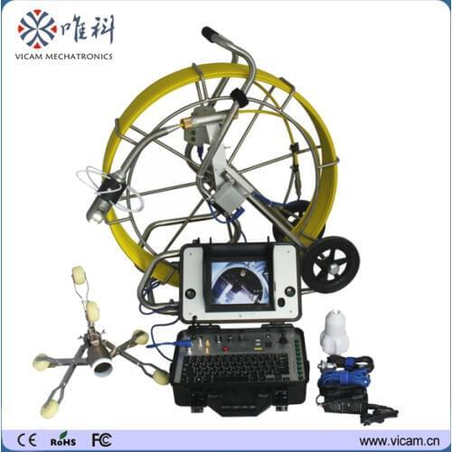 200mm to 500mm stainless steel skid 50mm pan tilt inspection video camera 60m fibreglass push rod cable sewer system V8-3288PT-1