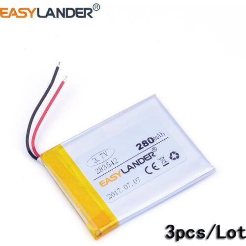 3pcs/Lot 283542 3.7V 280mAh Rechargeable li Polymer Battery For mp4 GPS PDA speaker DVR small toys mobile power E-Book 303542