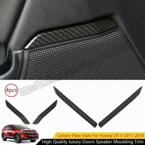 4PCS Carbon Fiber ABS Doors Speaker Moulding Trim For Honda CRV CR-V 2017-2021