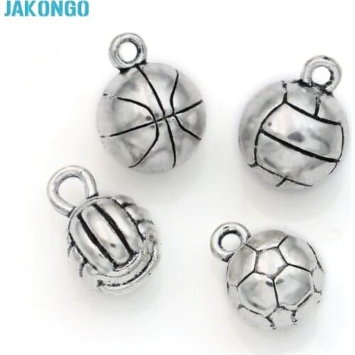 5pcs Tibetan Silver Plated 3D Football Basketball Volleyball Charms Pendants for Jewelry Making DIY Handmade Craft 13x10mm A123
