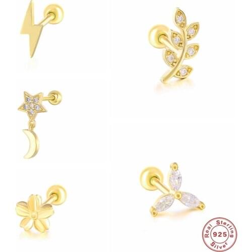 Aide 1 Pair 925 Sterling Silver Earrings CZ Cartilage Stud Earring Ear Bone Earlobe Pierced Buckle Piercing Earrings For Women