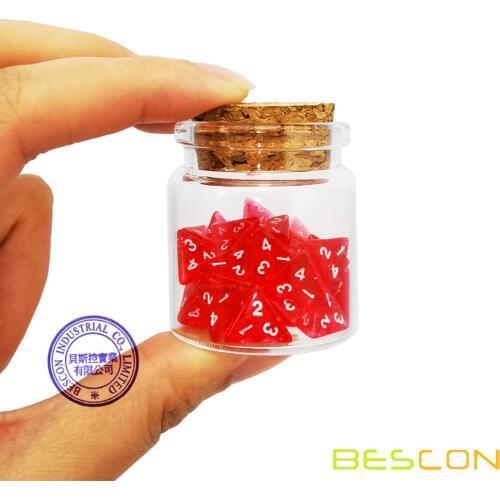 Bescon Mini Transparent Red D4 Dice 30pcs Healing Potion Bottle, 30pcs Roleplaying Mini Red Gem D4 Dice Healing Potion Pack