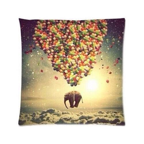 Free Shipping Funny Flying Elephant Colorful Ballon On Sky Custom Zippered Square Pillow Cover Pillowcases Throw Pillow Slip