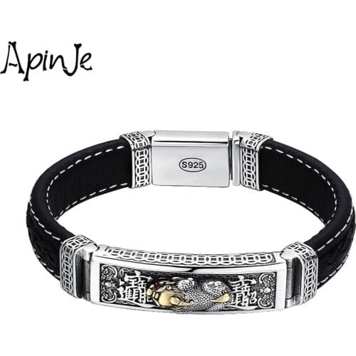 Apinje S925 Sterling Silver Bracelet for Men And Women Vajra Pixiu Skin Bracelets Fashion Thai Silver Jewelry