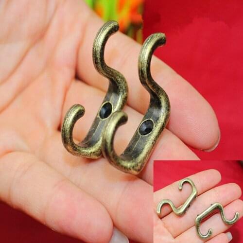 Bronze Key Mini Hangers,Antique Style Alloy S Hook Decorative Furniture Wood Board Mounted Robe Hooks,34*21mm,20Pcs