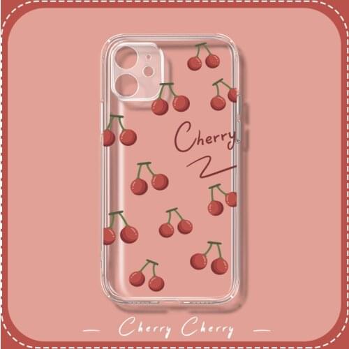 Retro sweet Cherry kawaii transparent Phone Case for apple iPhone 11 12 Pro Max Xr Xs Max 6 7 8 Plus 7Plus case Cute Soft Cover