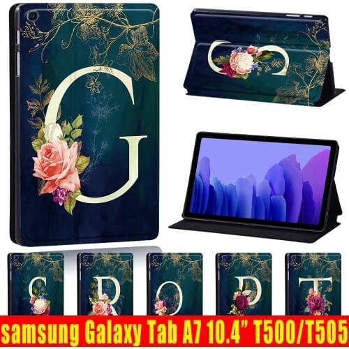 Case for Samsung Galaxy Tab A7 10.4 Inch 2020 T500/T505 Initials Name PU Leather Tablet Protector stand Shell Cover +Free Stylus