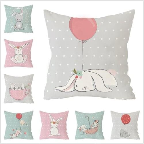 Nordic Cushion Cover Kids Room Decor Cute Pink Rabbit Bunny Cartoon Animal Throw Pillow Case 45x45cm Decorative Cushion Case