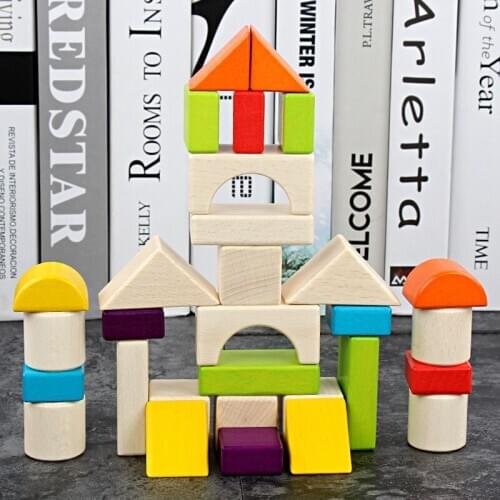 Wooden Building Blocks Kits Kids Montessori Educational Construction Games Sets Color Geometric DIY Gifts 0 12 Months Baby Toys