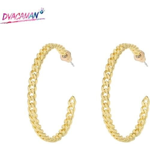 Dvacaman Retro C-Shaped Twisted Maxi Hoop Earrings for Women 2020 Jewelry Silver Needle Geometric Big Dangle Earrings Bijoux