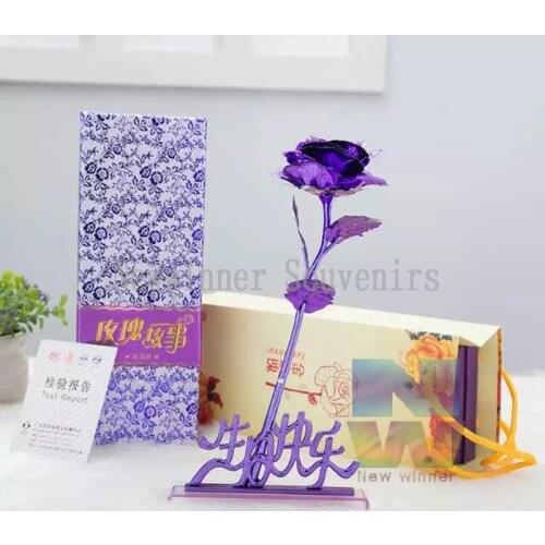 24K Gold Foil Rose Flower Creative Gift Emulated Flower Valentines Day Gift Single Gold-plated Rose Bouquet Box Home Decro