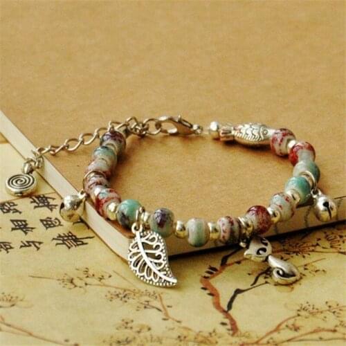 SEA MEW Fashion Style Metal Ceramic Bracelets Handmade Porcelain Beads Adjustable Bracelets For Women Girls Gift
