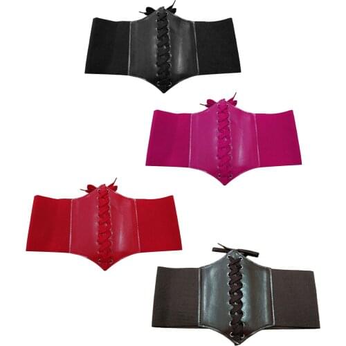 Leather Corset Belt Women Retro Fit Lace-up Gothic Clothes Wide Elastic Tied Loop and Hook Closure Belts for Dresses Accessories