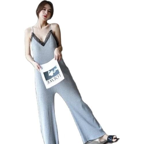 4011C-1Summer Pajamas Women Pure Cotton Sling pajamas Summer Cute One-piece Pajamas Can Wear Outside Cotton Home Clothes