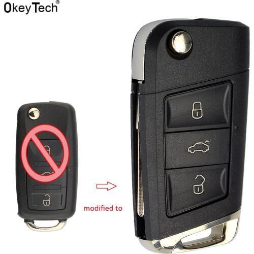 OkeyTech Modified Folding Key Shell Case For Volkswagen Golf 7 Jettaa Passat Beetle Polo Bora 3 Buttons Filp Key Cover Car Style