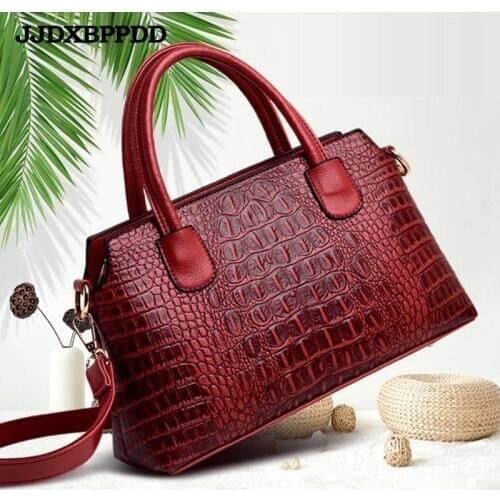 Fashion Luxury Brand Crocodile Bag Women leather Shoulder Bag crocodile Skin Handbag Ladies Messenger Tote Women Bag Black