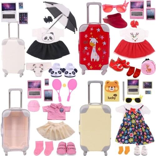 Suitcase Set Doll Clorhes Shoes Accessories For 18 Inch American Doll Girl 43 Cm Reborn Baby Clothes New Logan Boy,Free Shipping