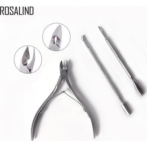 ROSALIND 3PCS/Lot Nail Manicure Tool Set With Nail Cuticle Scissor&Pushers For Gel Polish Nail Art Pedicure Tool Kits