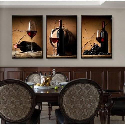Wall Art Canvas Red Wine and Glass Posters and Prints Food Painting Kitchen Decor Home Decoration Wall Pictures for Living Room