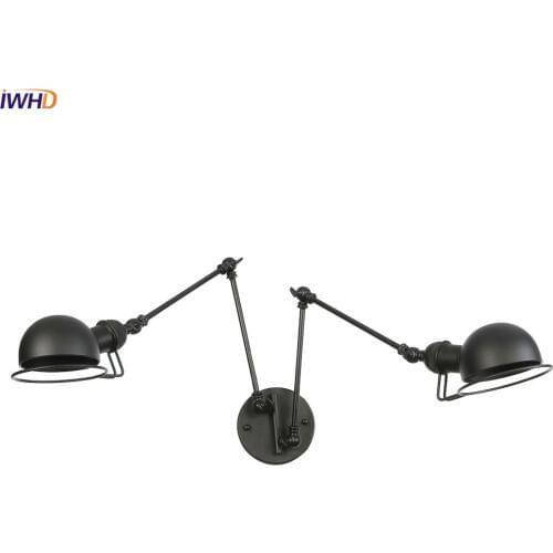 IWHD Black Wandlamp Iron Rocker Arm Wall Light Industrial LED Wall Lamp Retro Vintage Loft Wall Sconce Applique Murale Luminaire