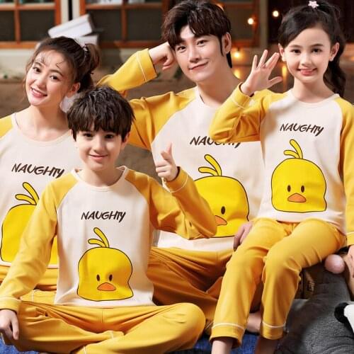 New Autumn Cute Cartoon Parent-Child Pajamas For Boys Girls Children Pure Cotton Long Sleeve Home Wear Kids Clothes Casual