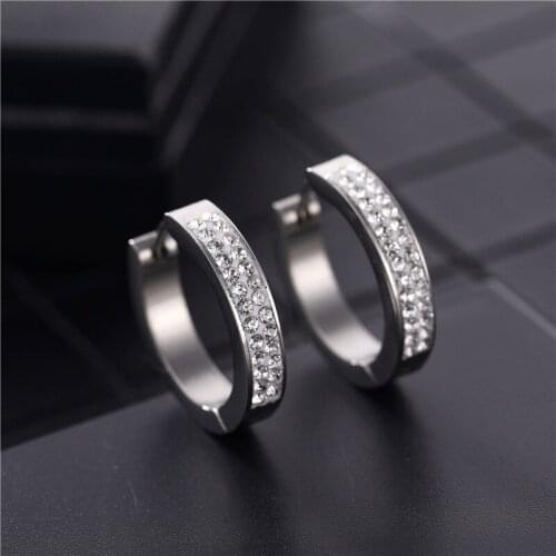 Single 316Titanium Steel Crystal Round Earrings For Women Korean Fashion Punk Metal Anti-Allergy Stud Accessories Wholesale