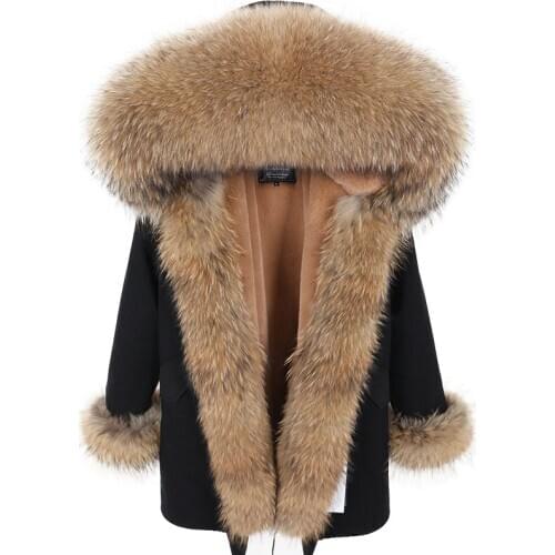 Natural raccoon fur collar detachable artificial fur liner parka thick warm womens jacket fashion loose long winter coat 2020