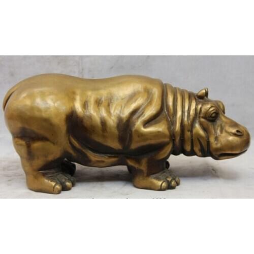 Song voge gem S0917 China Brass Copper Carved Animal Hippo Hippopotamus River Horse behemoth Statue