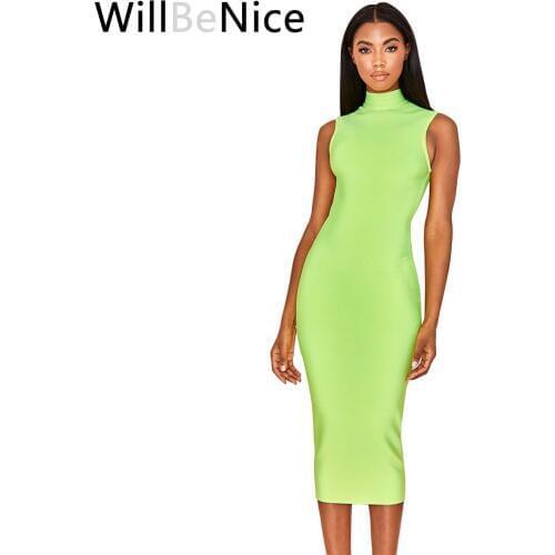 WillBeNice 2019 Summer Women Dress Sleeveless High Neck Bodycon Women Bandage Dress Clubwears Celebrity Party Dres