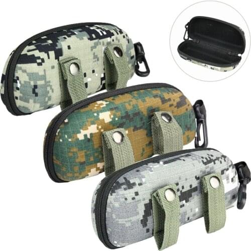 Portable Sunglasses Box EVA Glasses Case Tactical Camo Molle Eyewear Holder with Buckle EDC Pouch Storage Bag for Outdoor Sports