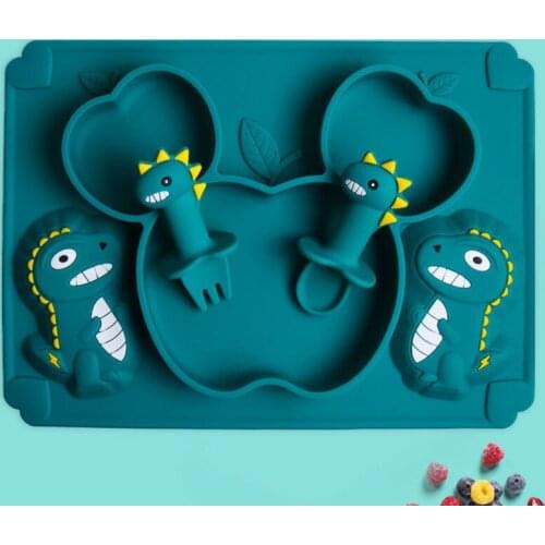 Baby Feeding Tableware BPA Free Cartoon Dinosaur Childrens Silicone Plate Fun And Easy To Use Baby Dish Anti-hot Training Plate