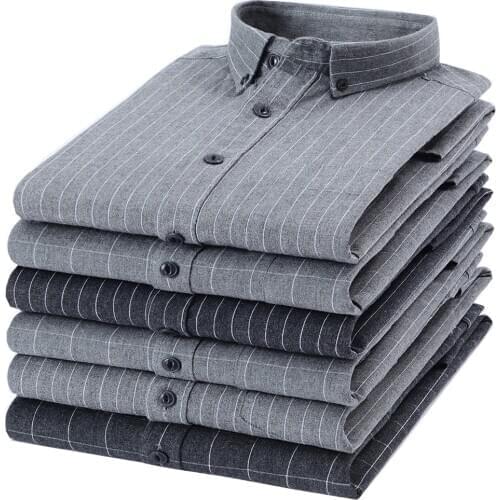 Casual 100% Cotton Fathers Old Men Shirt Plaid Long Sleeve Breathable Slim Fit Design