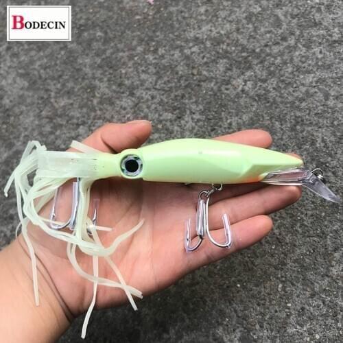1PCS Fishing-Lure Jig Octopus Wobbler Artificial-Bait Trolling Luminous/uv-Squid for 40G with Treble-Hook Skirt Tuna Peche 14cm