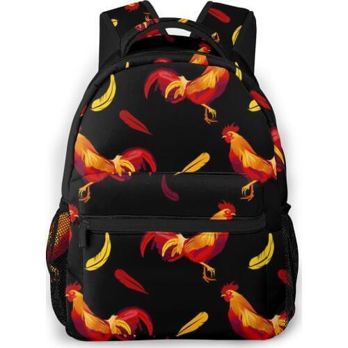 Red Rooster Print Black Backpack For Teenagers Boys Children Student School Bags Unisex Laptop backpack Travel Shoulder Bag
