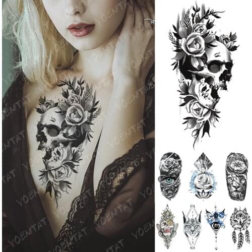 Waterproof Temporary Tattoo Sticker Flowers Skull Eyes Rose Flash Tattoos Buddha Oceans Lion Body Art Arm Fake Tatoo Women Men