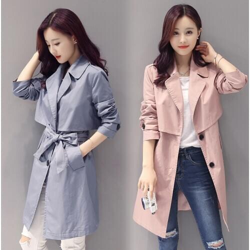 Cotton Windbreaker Womens Mid-length Cotton Cloth Spring Autumn Belt Slimming British Style Ladies Trench Coat Fashion New Z763