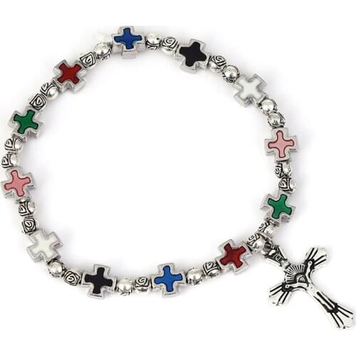 Jewelry 2021 Trend Jesus Cross Charm Bracelet Catholic Gifts Vintage Beads Bracelets On Hand Wholesale Zinc Alloy Material