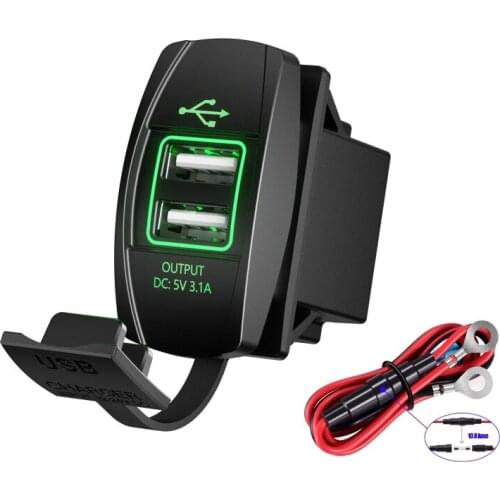 12-24V 3.1A Waterproof Blue Light Motorcycle Car 5V Dual USB Power Supply Charger Port Socket