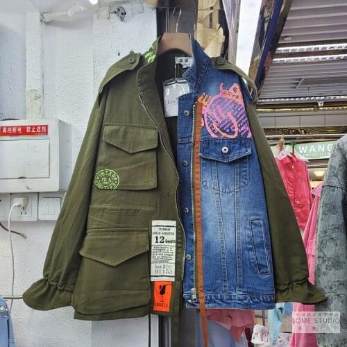 2021 Spring Fall New High Quality Lapel Long Sleeve Fake Two Piece Denim Patchwork Vintage Coat Women Jacket Women s911