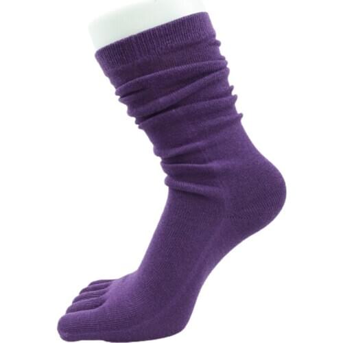 Women Autumn Five Finger Long Tube Socks Simple Solid Color Soft Casual Breathable Toe Separated Yoga Cotton Hosiery