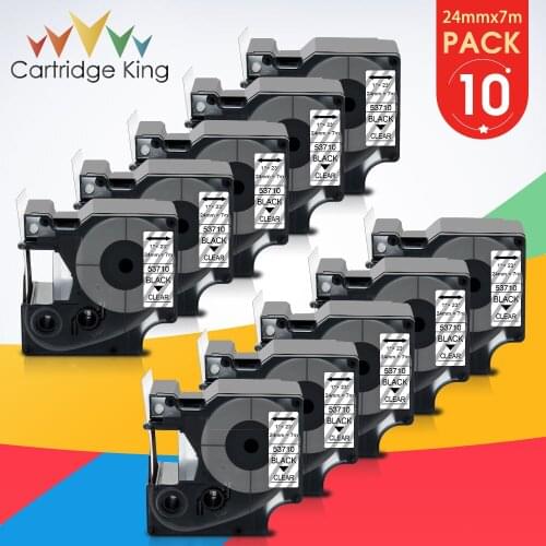 10PK 24mm D1 Label 53710 for Dymo D1 Tapes Black on Clear Cassettte Ribbon Compatible for Dymo LabelManager 450D 500TS Maker