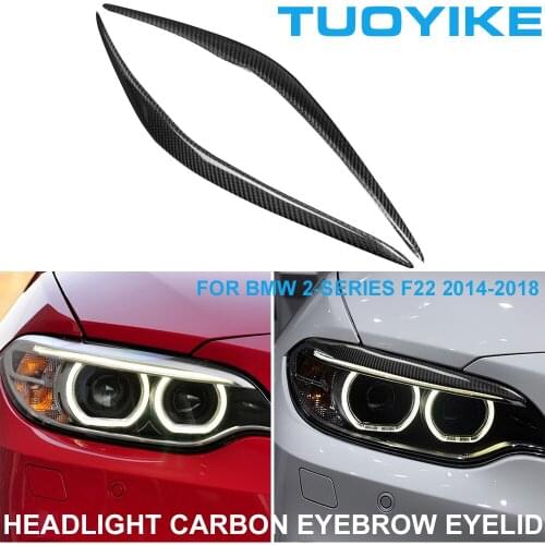 2PCS Car Styling Real Carbon Fiber Headlight Eyebrow Eyelids Trim Cover Sticker For BMW 2-Series F22 2014-2018 Decoration Parts