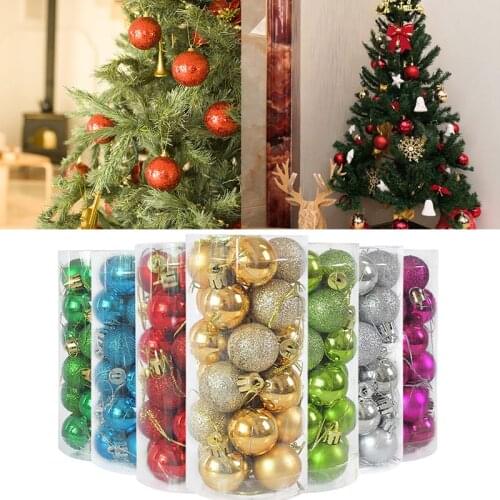 24pcs 30mm Gold Sliver Glitter Christmas Ball Merry Christmas Tree Hanging Decor Xmas Ornaments Happy New Year Party Supplies