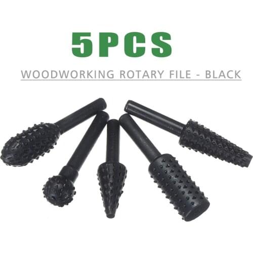 5pcs 1/4" Shank Carbon Steel Rotary File Rotary Craft Files Burrs Drill Bit Set Wood Grinding Power Woodworking Cutting Tool