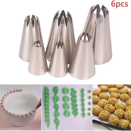 6pcs Icing Piping Nozzles Cake Decorating Pastry Tip Stainless Steel Mouth Fondant Cream Baking Tools Accessories