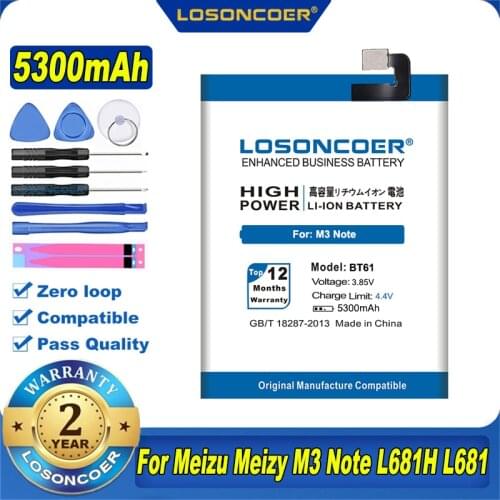 100% Original LOSONCOER 5300mAh BT61 Battery For Meizu M3 Note M681H M681 L Version L681 L681H L681C L681M L681Q Phone Battery