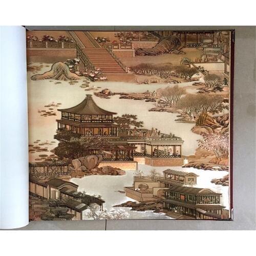 Beibehang Classic fashion porch landscape painting gold foil gold hotel classical Chinese decoration papel de parede wallpaper