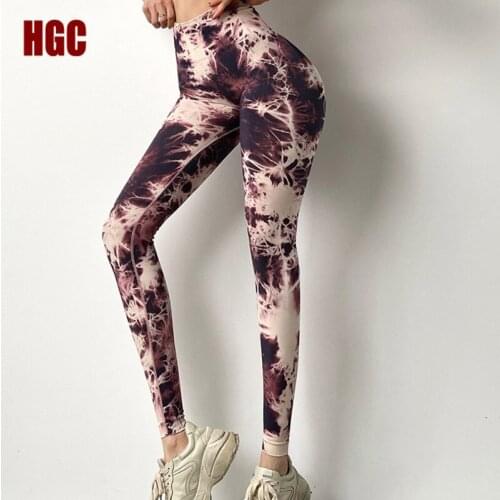 Seamless Sports Leggings Women High Waist Tie Dyed Peach Hip Yoga Pants Elastic GYM Workout Fitness Booty Scrunch Tights HGC